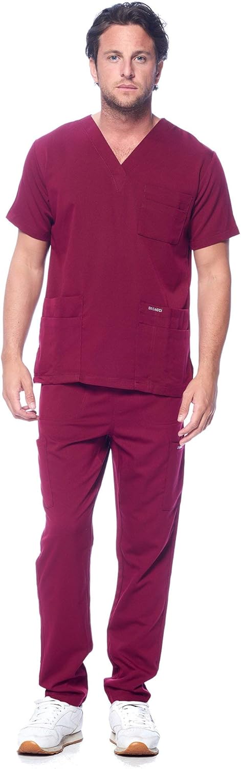 Dagacci Medical Uniform Unisex Women and Men’s V-Neck Super Stretch Scrub Set: Clothing