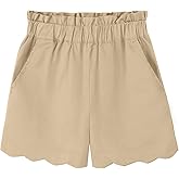Noomelfish Girls Scalloped Stretch Twill Pull On Shorts with Pockets (5-12 Years)