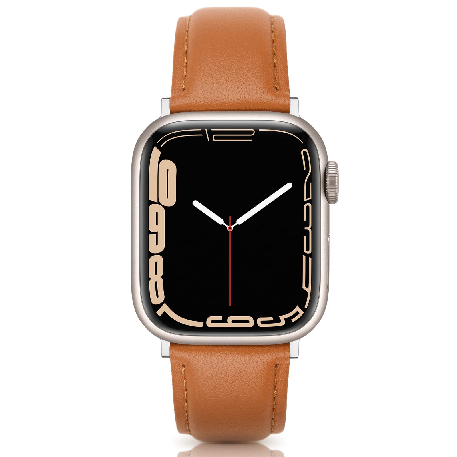 EDIMENS Leather Strap Compatible with Apple Watch 38 mm 40 mm 41 mm, Genuine Leather Sport Casual Wristband Compatible with iWatch Series 7 6 5 4 3 2 1 SE Sports & Edition Men Women, Golden Brown,