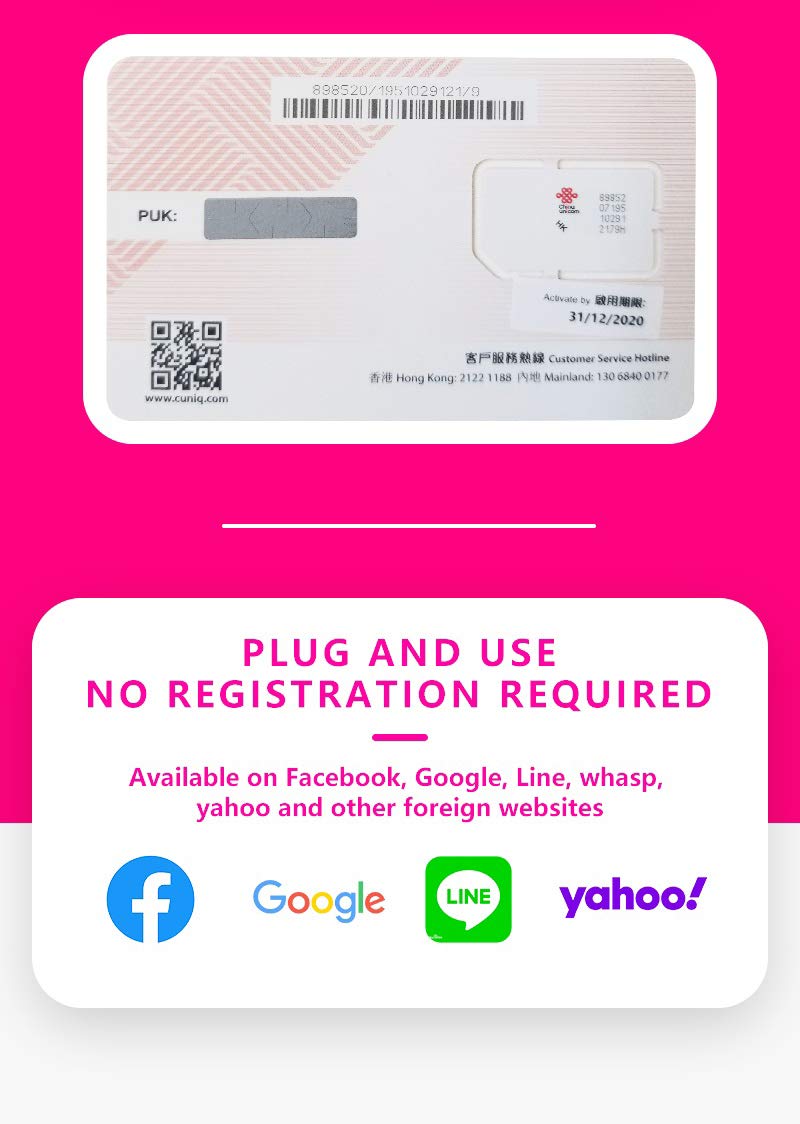 Greater China Data Sim Card 30 Days 12Gb Then Unlimited for China, Macau can f/b