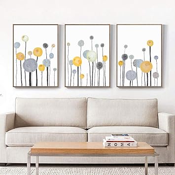 Gelb Grau Blumen Abstrakte Wandkunst Poster Leinwand Bilder Pflanze