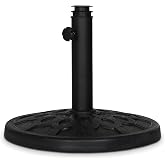 Backyard Expressions 20 lb Round Patio Umbrella Base &ndash; Heavy Duty Resin-Coated Calcium Carbonate Stand with Adjustable Pole Adapters Fits 1.5"&ndash;2" Poles, Weather-Resistant, Black Finish