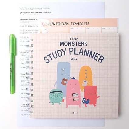 Amazon モンスター スタディ プランナー 1年 Ahzoa H1蛍光ペンと翻訳用紙 韓国語題について 蛍光 文房具 オフィス用品