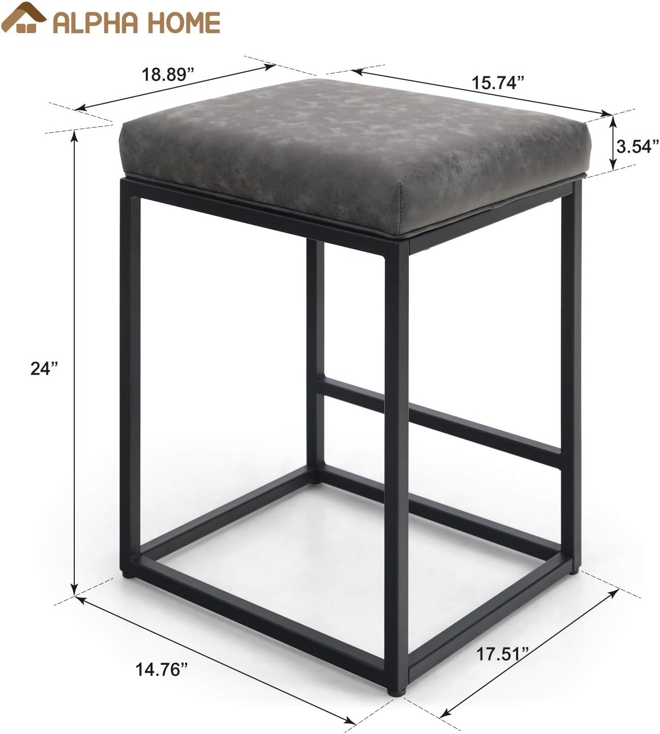 ALPHA HOME 24" Bar Stool Bar Height Bar Chair with Footrest Pu Leather Backless Kitchen Dining Cafe Chair with Thick Cushion & Sturdy Chromed Metal Steel Frame Base for Indoor Outdoor,Grey,1PC: Kitchen & Dining