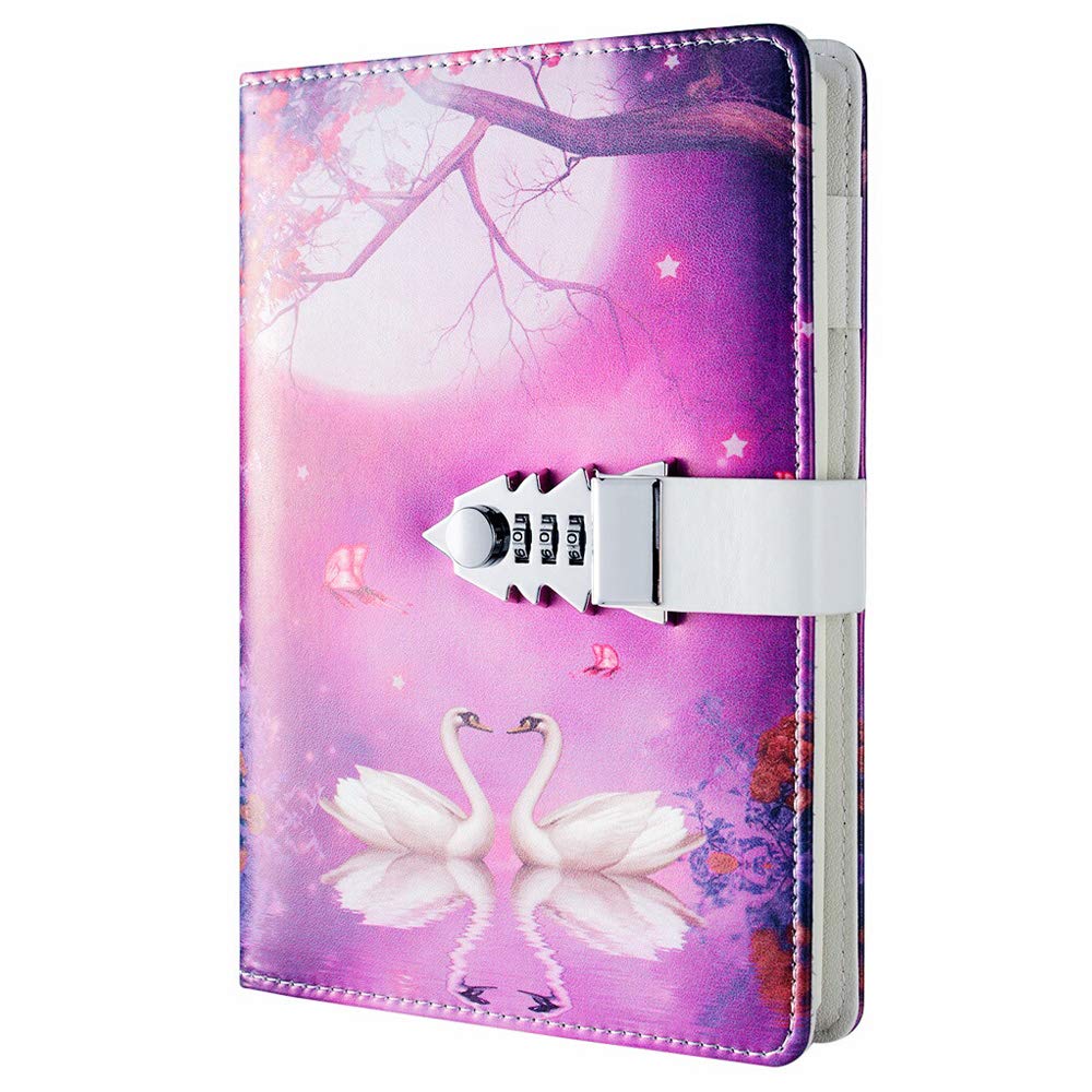 Ai-life LinYesh Retro Vintage PU Leather Lockable Journal, Classical Lock Diary Notebook Wire Binding Daily Journal, Secret Lined Password Sketchbook Dairy Planner, 215 x 150mm