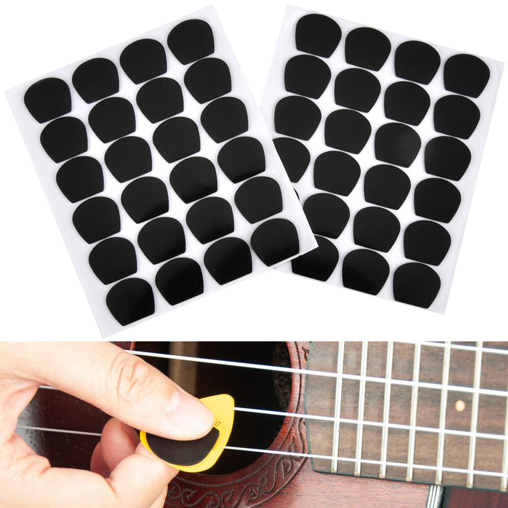 HONZUEN 48pcs Guitar Pick Stickers Non-Slip 1mm Thickness for Guitar Picks Non-Slip Stickers for Acoustic Guitar Picks, Electric Guitar, Ukulele, Bass