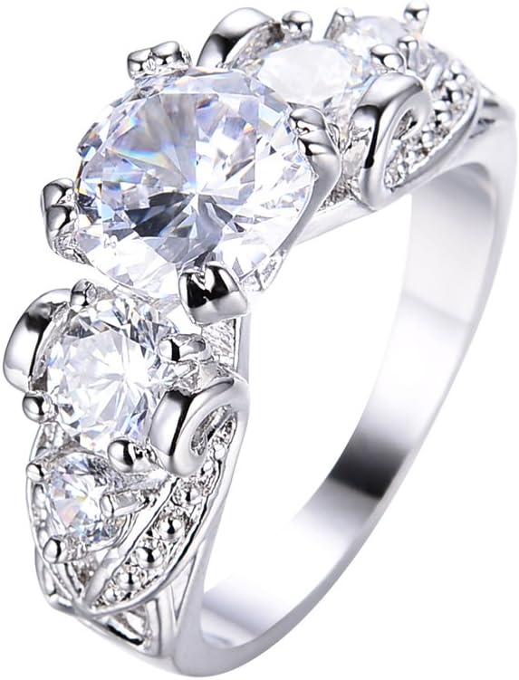 Adeser Jewelry Womens Lab Colourful CZ Ring And Five Stone Wedding Ring,10 KT White Gold Plated cz engagement rings Womens Rings (WT) Size 9