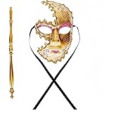 KIPETTO Venetian Mask Women Masquerade Mask with Handheld Stick Mardi Gras Party Halloween Carnival Fancy Costume