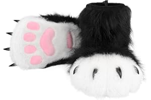 HAOAN Furry Animal Paw Slippers Fuzzy Boots Cat Fox Wolf Bear Claw Shoes Halloween Cosplay Costume Accessories