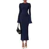 PRETTYGARDEN Sweater Dresses for Women 2026 Fall Bell Long Sleeve Crew Neck Bodycon Maxi Dress Winter Ribbed Knit Outfits