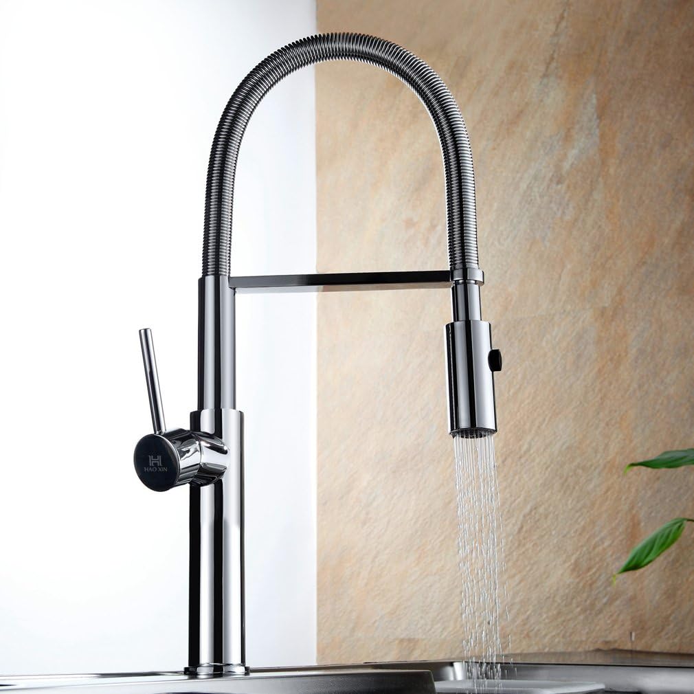 Silver Kitchen Tap Spring with Pull Out Spray Dual Modes Swivel Spout,Stainless Steel Chrome HAOXIN MTXK