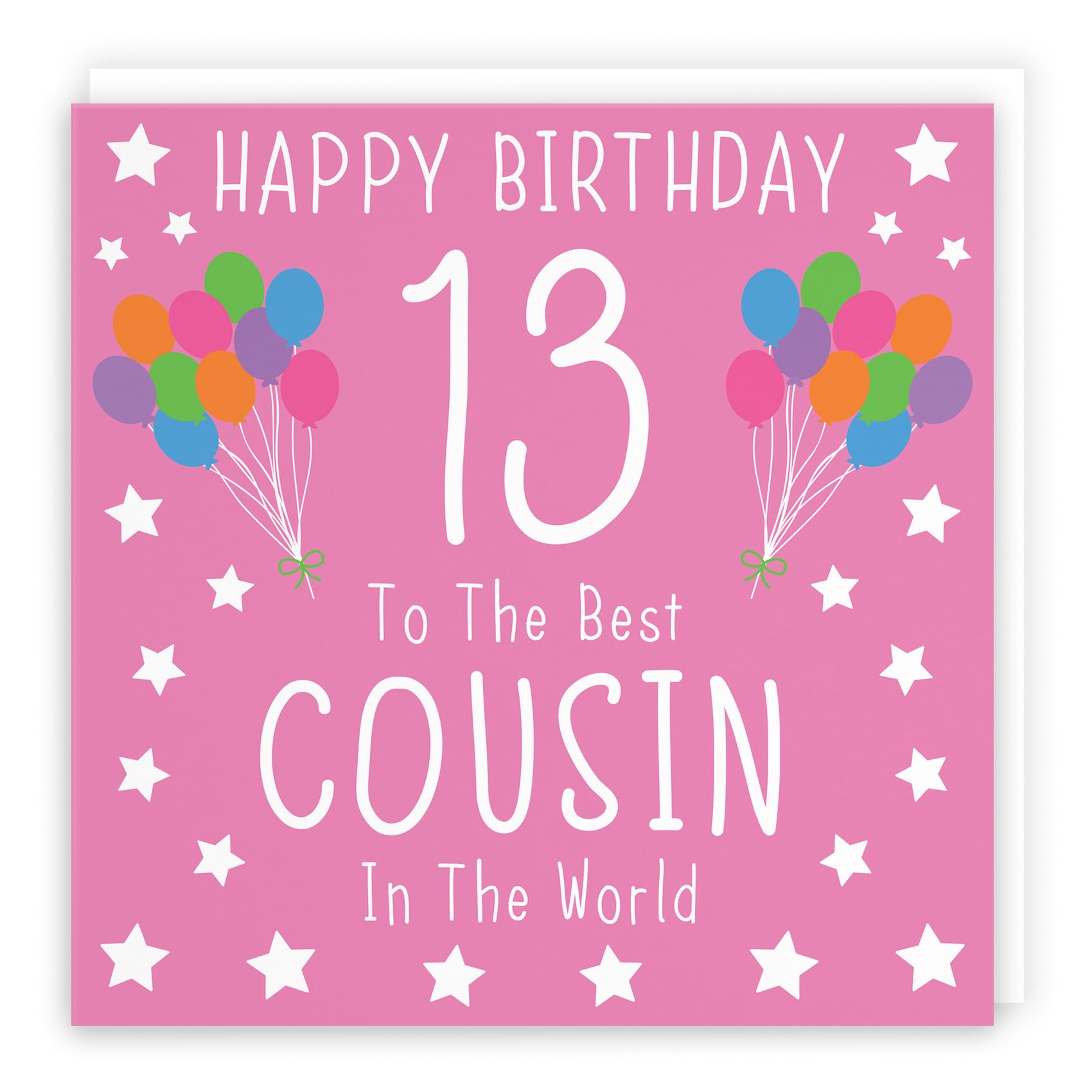 Hunts England - Large Cousin 13th Female Pink Birthday Card - Happy Birthday - 13 - To The Best Cousin In The World - Iconic Collection - Large - 210 x 210 mm - Age 13