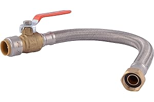 SharkBite Max 3/4 Inch Ball Valve x 3/4 Inch FIP x 18 Inch Stainless Steel Braided Flexible Water Heater Connector,Push to Connect Brass Plumbing Fitting,PEX Pipe, Copper, CPVC,PE-RT,HDPE,UR3088FX18BV