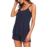 YYA Lace Trim Pajamas Set for Women Pajama Short Set Tank&Shorts Loungewear Sleepwear, S-XXL