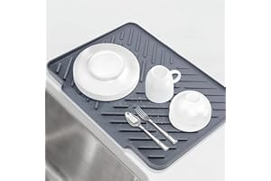 Silicone Dish Drying Mat for Kitchen,12.2 * 15.8 Inch Drying Matt for Dishes, Heat Resistant Non-Slip, Sloped Design Facilita