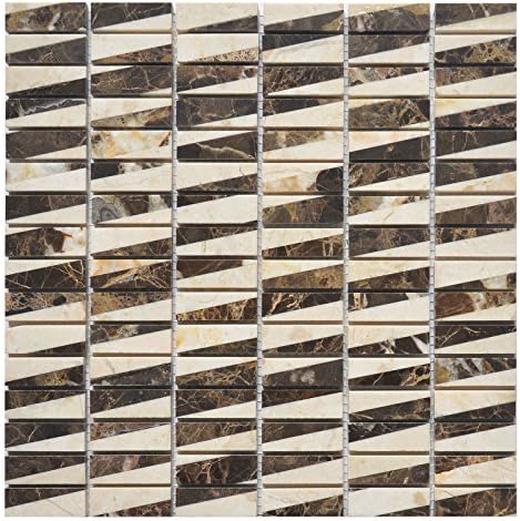 Marble Mosaic Tile, "Bamboo Collection", MM 3104 - Emperador Dark, 5/8"X2" Brick, 12"X12", Polished (Sample (3"X6"))