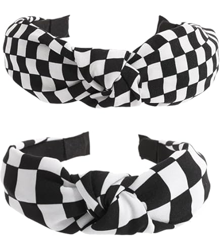 Black and White Checkered Headbands 2PCS Non Slip Stylish Hair Bands for Women 1526592870CHECKERED_FT-  main image 4