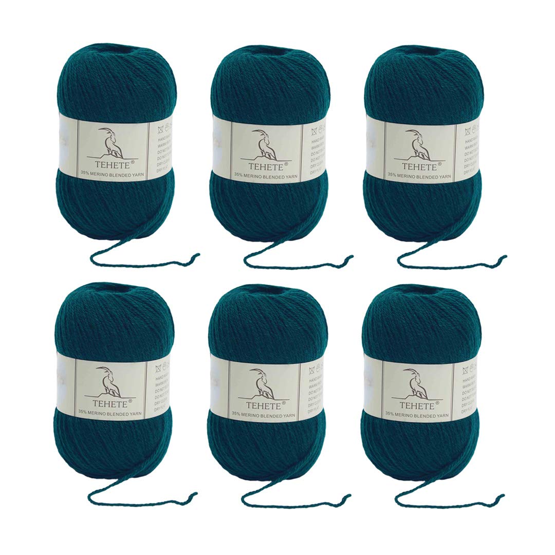TEHETE Merino Wool Yarn for Knitting and Crochet 6x50g 35% Merino Blended Yarn 3ply Soft, Set of 6-Green