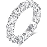 CACESTONE 4.5-5.4CTTW Moissanite Wedding Band Ring, 4mm Width Full Eternity Band Ring for Women, D Color VVS1 Round Moissanite Jewelry 925 Sterling Silver, Anniversary and Birthday Gift, All Size