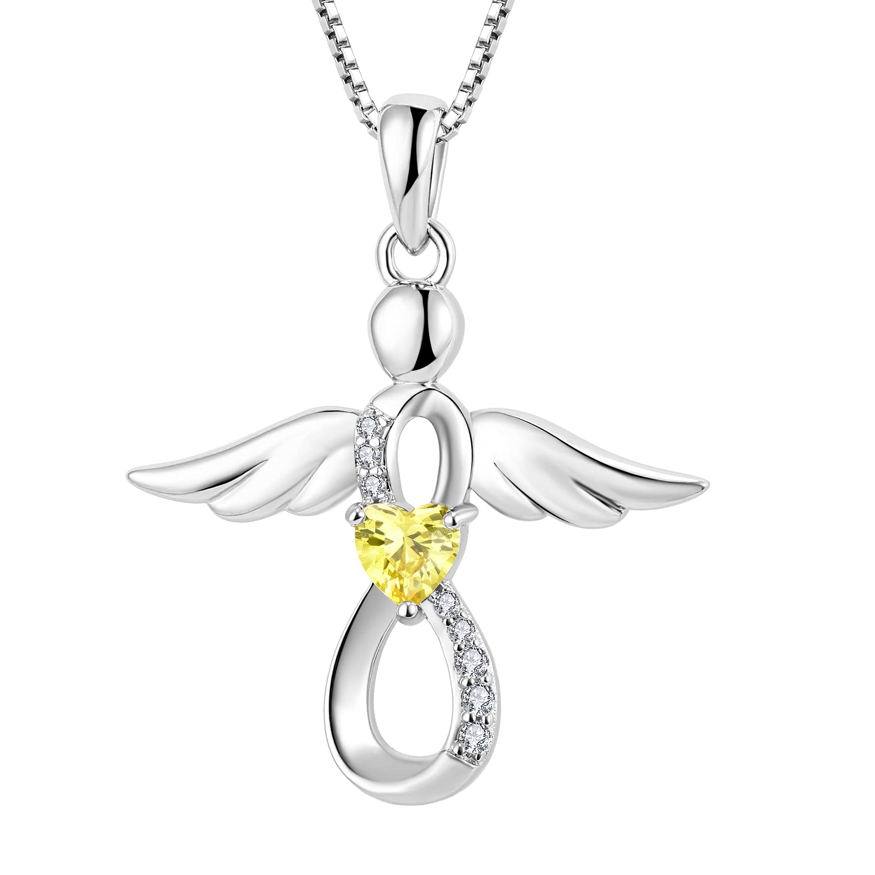 FJ Guardian Angel Necklace 925 Sterling Silver Infinity Pendant Citrine Necklace November Birthstone Jewellery for Women