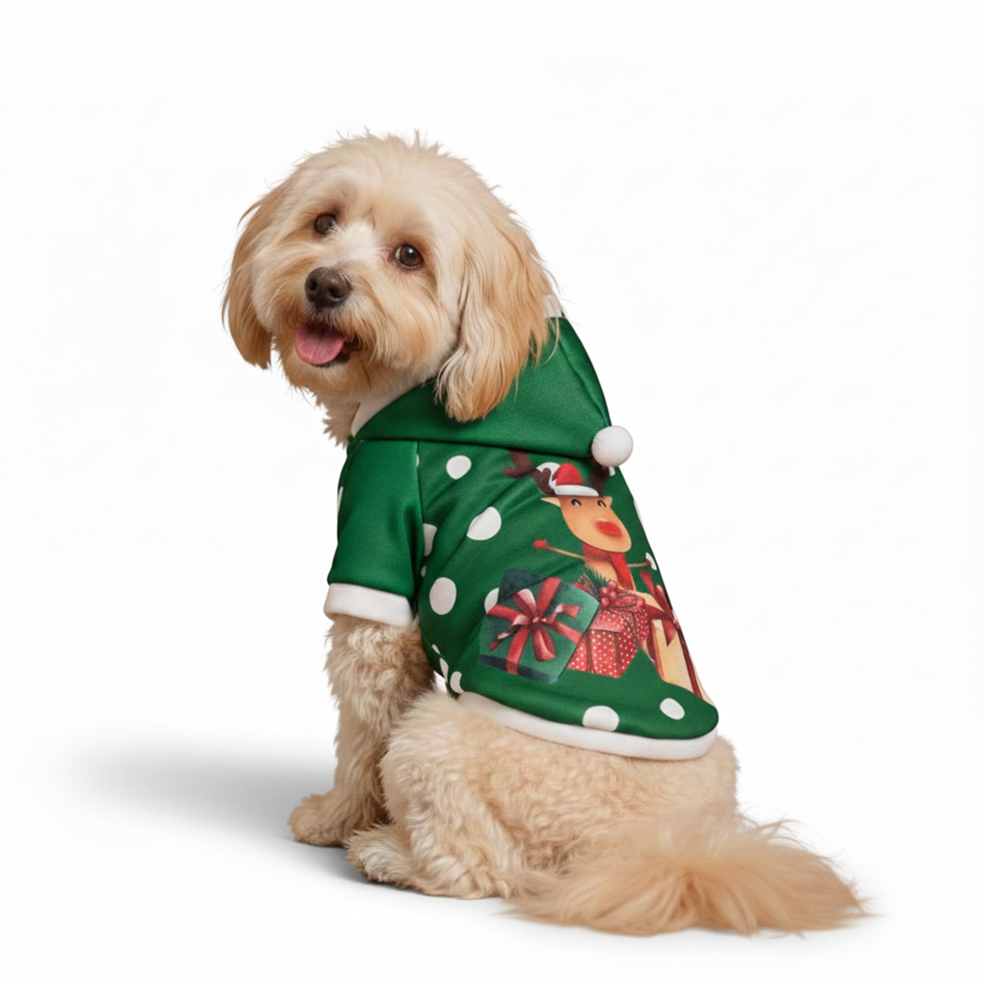 Small Dog Santa Christmas Coat – Warm Winter Puppy Jacket & Xmas Holiday Dress Up Costume Outfit Green Reindeer