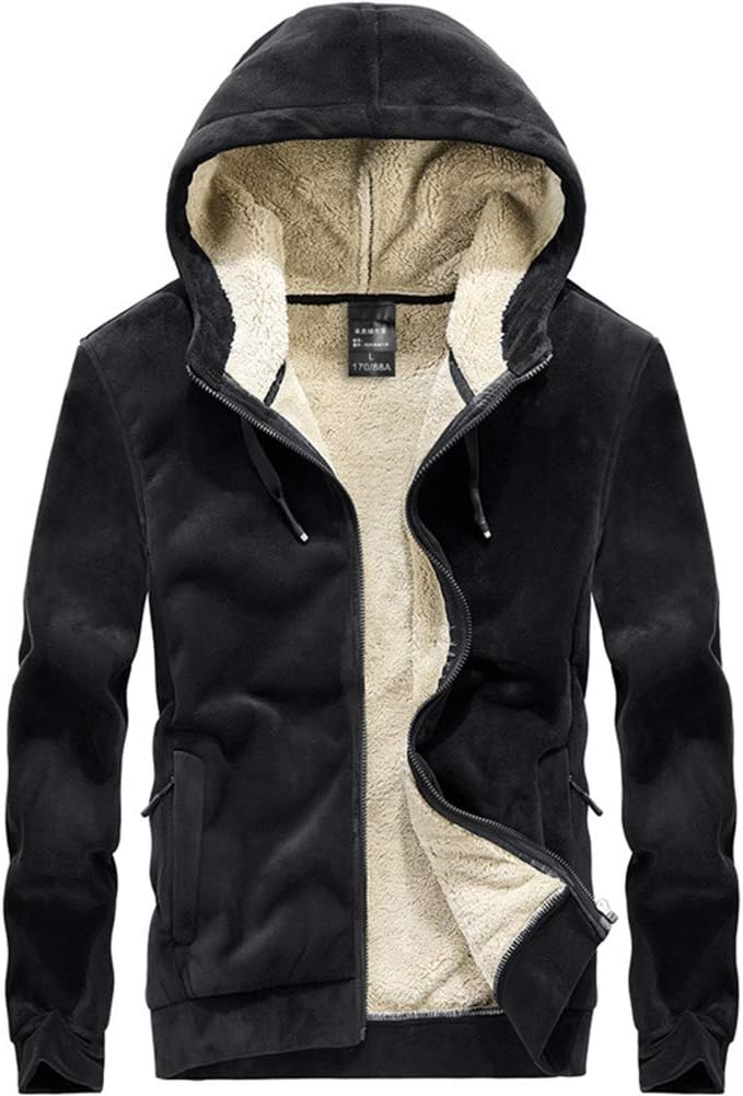 Men's Hooded Full Zip Jacket Winter Thick Warm Fleece Outwear Coats Casual Plus Size Hoodie Sweatshirt Pullover