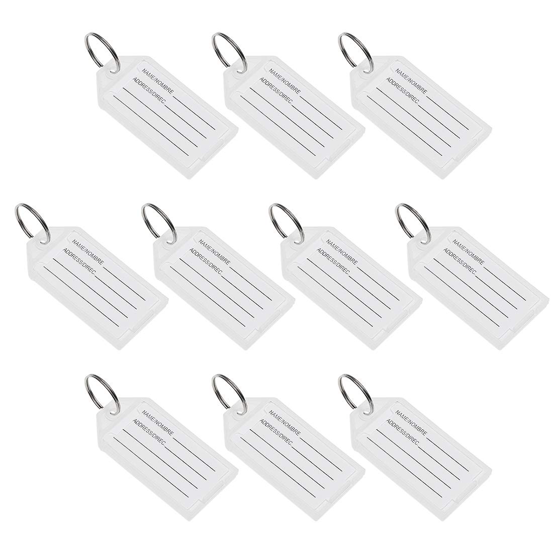 sourcing map Plastic Key Tags with Split Ring Keychain ID Luggage Label Window 56x29mm, White 10Pcs