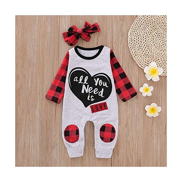 Rvbelbay Baby Girl Clothes Baby Girl Christmas Outfits HeartShaped Black and Red Plaid Long Sleeve Grey Romper Jumpsuit… - Image 3