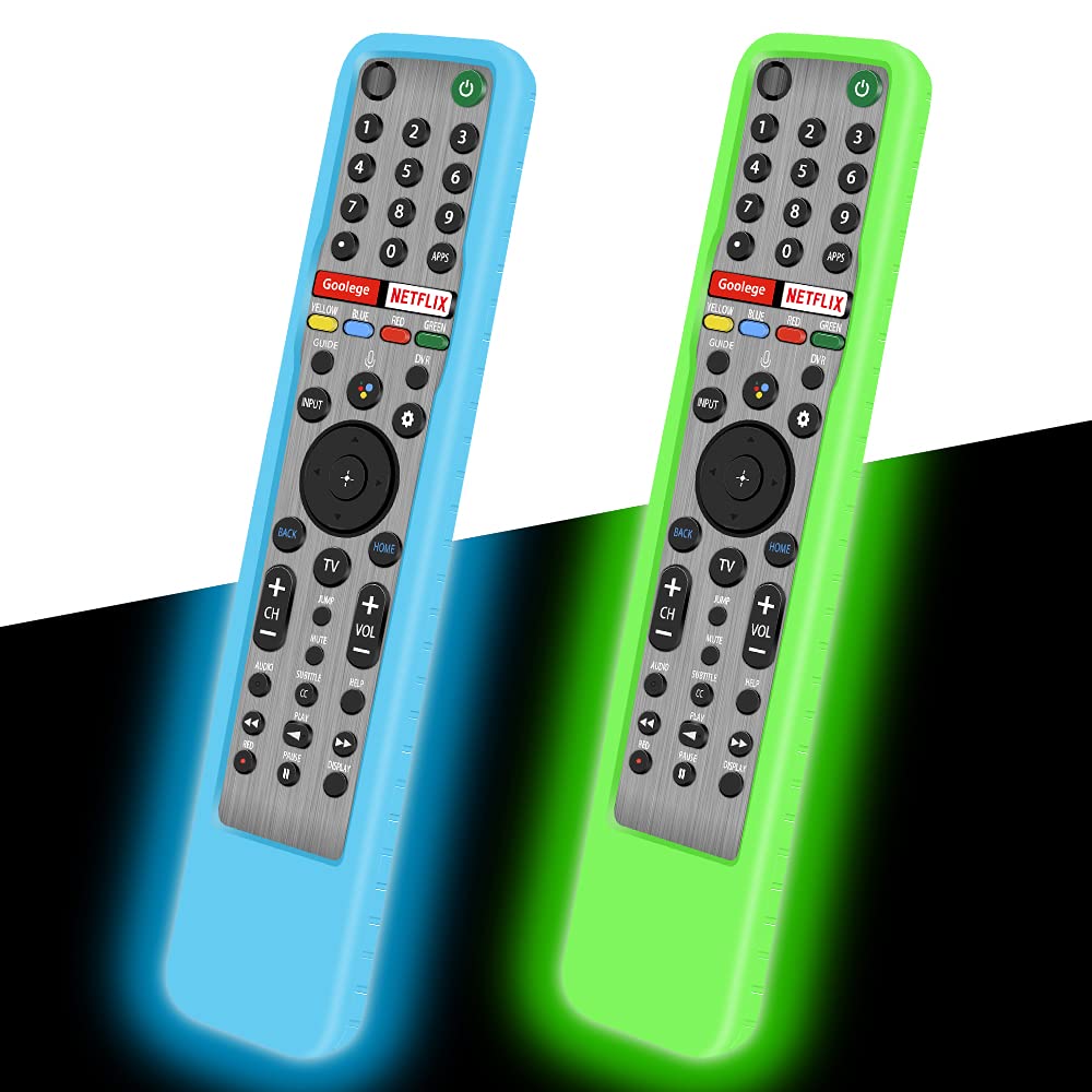 Photo 1 of 2 Pack Silicone Case for Sony RMF-TX600U RMF-TX500U Remote Control [Anti-Slip] Protective Cover for Sony RMF-TX621U RMF-TX520U Voice Remote Case Sleeve Holder Protector Skin-Glow Blue, Glow Green