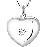 YL Heart Locket Picture Necklace Sterling Silver Personalized Photo Pendant Birthstone Jewelry for Women