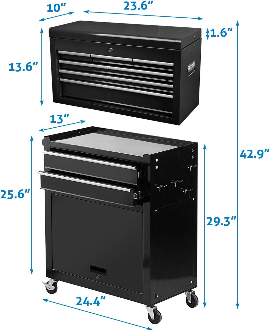 10 drawer tool box on Tool Organizers Tool Box 8 Drawers Red Top Chest Removable Rolling Tool Cabinet Portable Tool Chest Box With Wheels Storage Garage Top Bottom Key Lockable Storage Home Organization