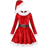 Koatobbor Girls Mrs. Santa Claus Costume Red Dress Christmas Outfits with Xmas Hat