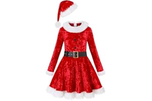 Koatobbor Girls Mrs. Santa Claus Costume Red Dress Christmas Outfits with Xmas Hat