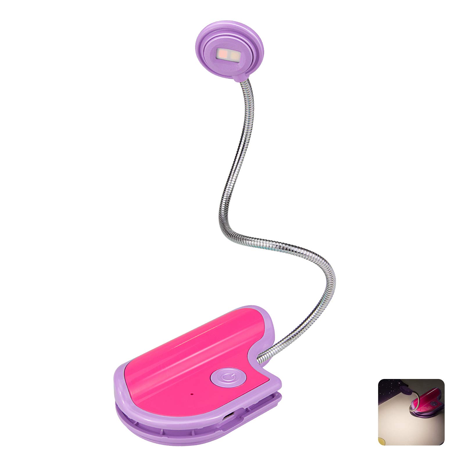 BIGMONATBook Reading Light for Kids Rechargeable,Small Bookmark Light in Bed,Multi Colors Portable LED Reading Lamp with Rotary Light Neck,Wireless Clip on Reading Light for Books(Purple)