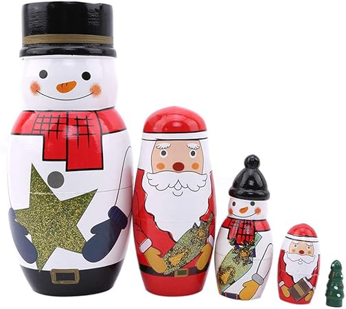 Amazon Gomyie ロシアのマトリョーシカの5点セット ロシアのサンタのマトリョーシカの贈り物 クリスマスのマトリョーシカの手作り工芸品 マトリョーシカ おもちゃ