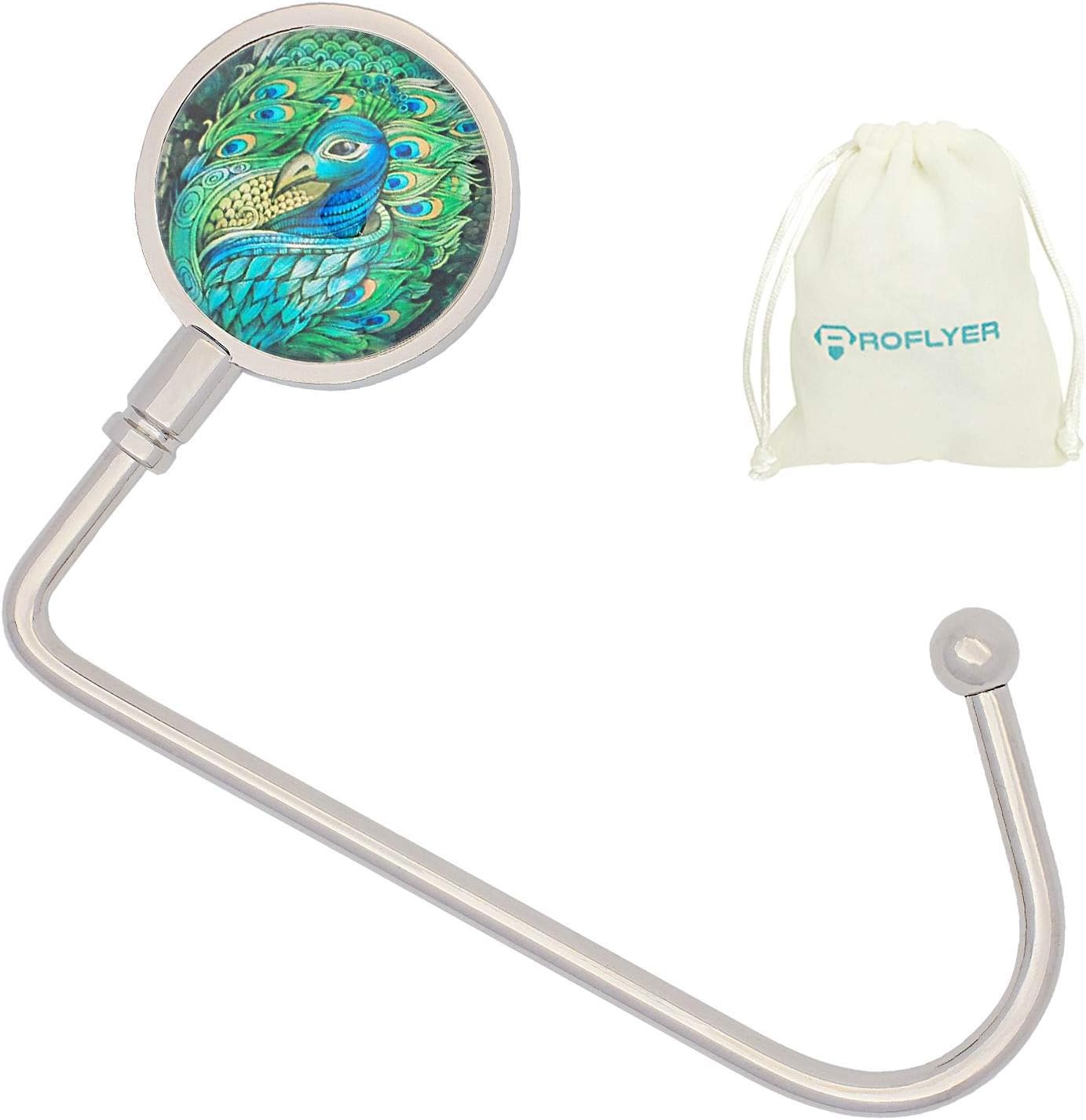 ROFLYERROFLYER Purse Hook Hanger for Table Bar Long Handbag Hanger Bag Hanger with Velvet Pouch (King Peacock)