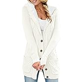 Sidefeel Women's Cardigan Sweaters Hooded Fleece Lined Button Down Front Jackets Winter Coat with Pockets