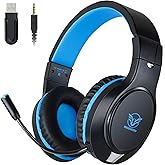 KHAZNEH H-10 2.4GHz Wireless Gaming Headset for PS4, PS5, PC, Mac, Nintendo Switch, Bluetooth Wireless Headphones with Noise Cancelling Mic for Kids Adults, 3.5 mm Cable Mode for Xbox Series, Blue