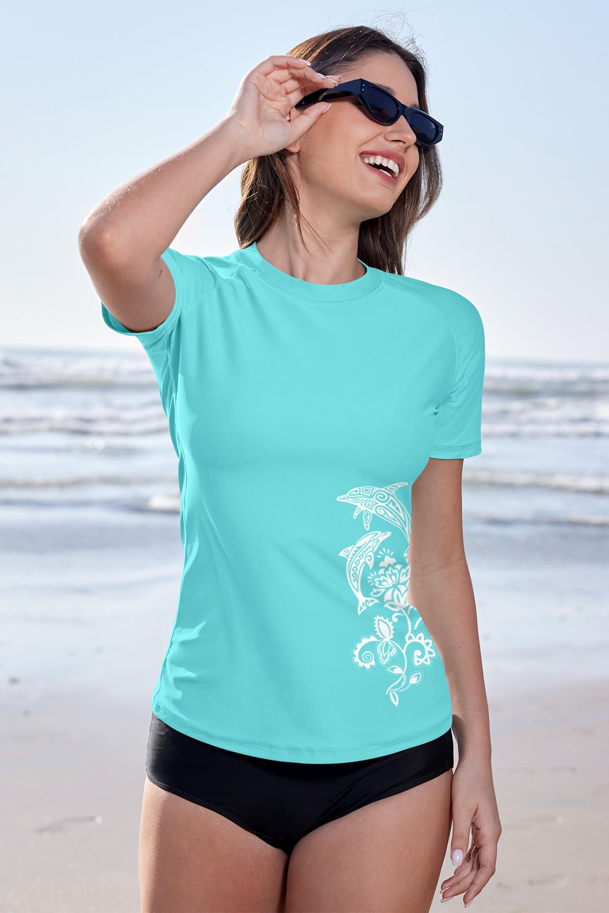 BesserBay Damen Rash Guard Neopren Shirt Kurzarm UV Shirts Wasser Rash Guard UV Schutzkleidung Blue L 3