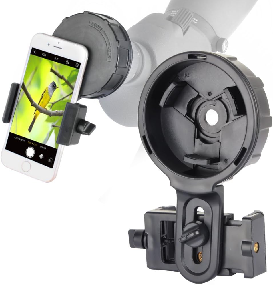 SOLOMARK Cellphone Mount for Vortex Bushnell Celestron Barska Spotting Scope Big Eyepiece Work with Binoculars Monocular Spotting Scope Telescope for Almost Smartphone