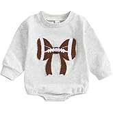 DSOKUHIB Newborn Baby Girl Football Clothes Football Bow Sweatshirt Romper Long Sleeve Bubble Romper Cute Fall Winter Outfit