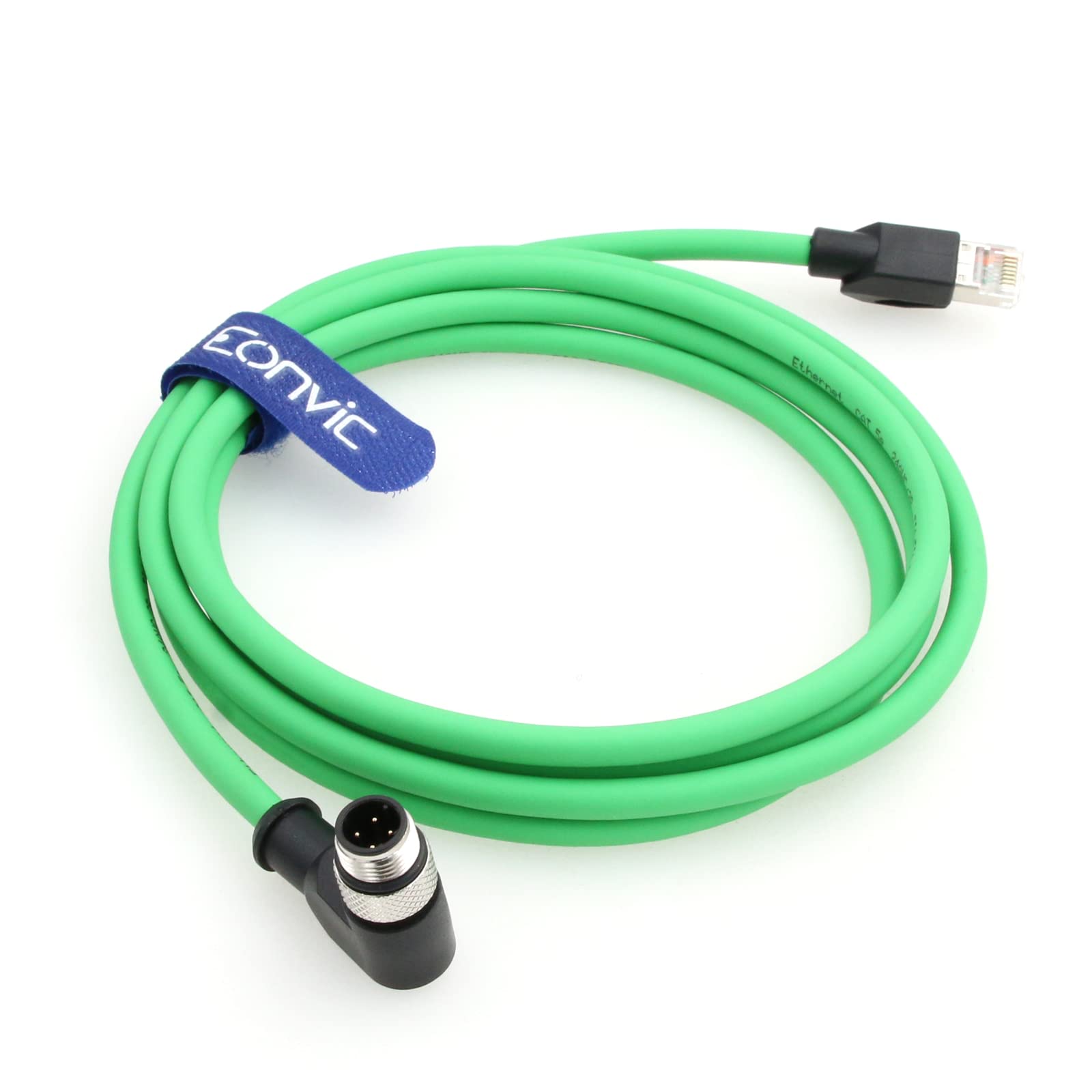 Eonvic Right Angle M12 4 Pin D-Code Male to RJ45 Industrial Ethernet Cable Shielded CAT5e Cable for Cognex Industrial Camera (5M/16.4ft)
