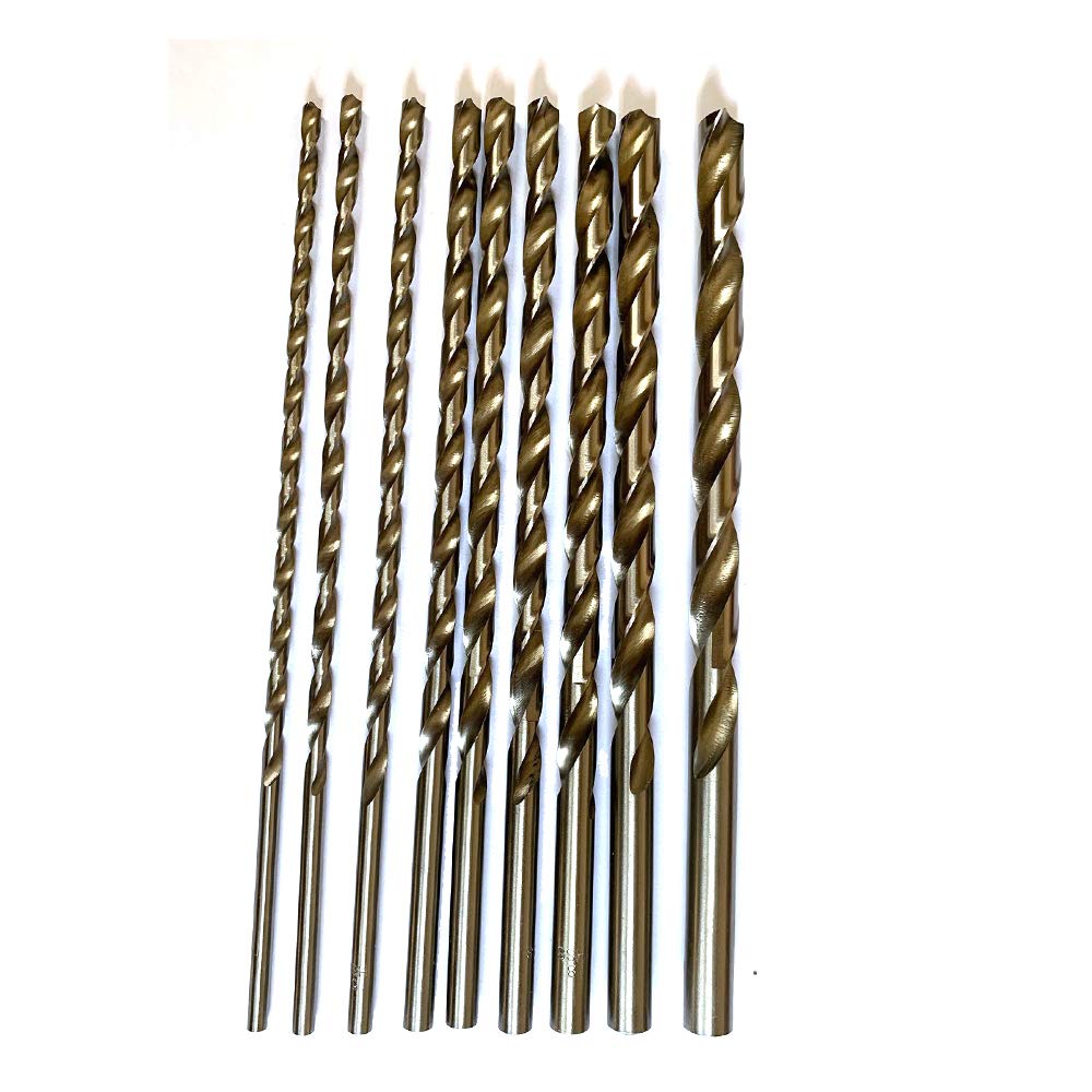 JVJ 9-Piece 4–10 mm HSS Cobalt Drills, 200 mm Length, Spiral Drill Bit for Drilling
