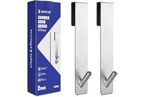 Simtive Extended (7-Inch) Over Door Hooks for Bathroom Frameless Glass Shower Door, Towel Hooks, 2-Pack, Silver