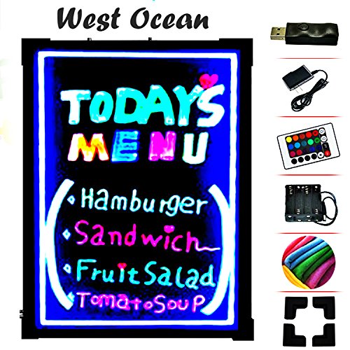 LED Writing Board Neon Effect Illuminated Erasable Flashing Message Sign Multi-color with remote control 32"X24"