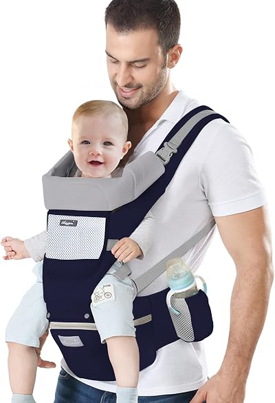 IULONEE Baby Carrier with Hip Seat Ergonomic Front Back Carry Dark Blue 7-45 lbs
