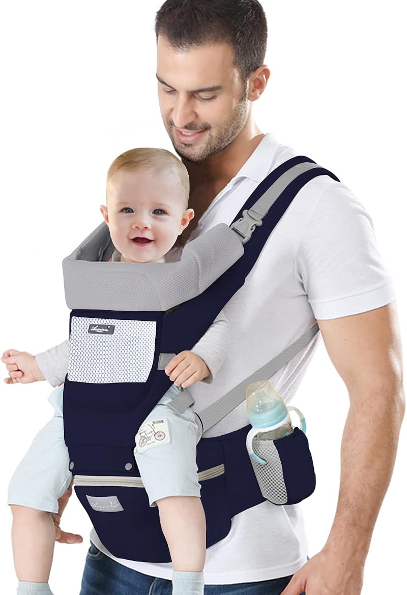 IULONEE Baby Carrier with Hip Seat Ergonomic Front Back Carry Dark Blue 7-45 lbs