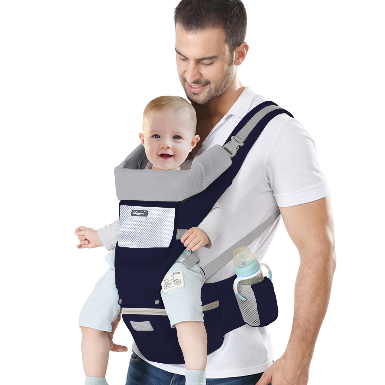IULONEE Baby Carrier with Hip Seat Ergonomic Toddler Carriers Backpack Baby Shoulder Carrier Adjustable Front and Back Carry for Newborn 3 Months to 3 Years(7-45lbs) Dark Blue
