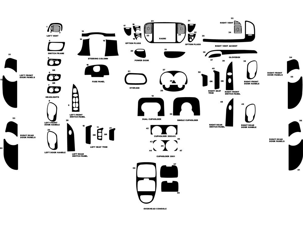 Rdash Dash Kit Decal Trim for Ford F-150 2001-2003 (SuperCrew) - Wood Grain (Burlwood Dark)