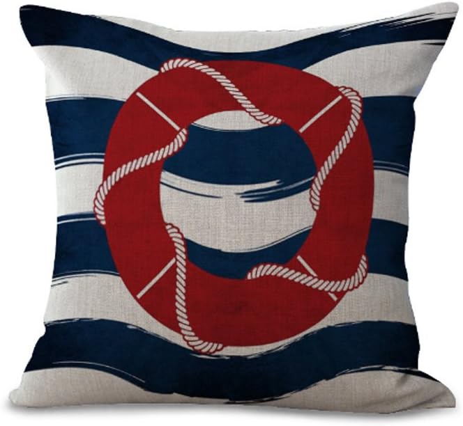 Hengjiang WEIANG Cushion Covers Pads 45cmx45cm Nautical Series Lifebuoy Mediterranean Style Blue And White Stripes Pillow